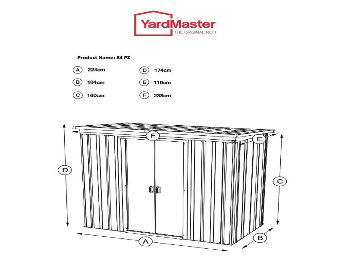 Yardmaster 8ft x 4ft Pent Metal Garden Shed – Anthracite