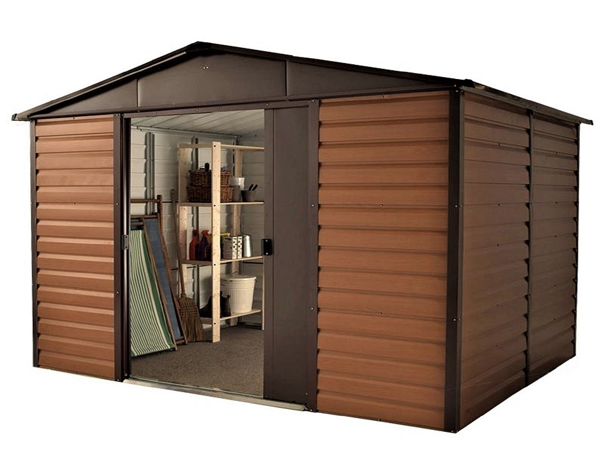 Yardmaster Shiplap 10ft x 6ft Apex Metal Garden Shed – Woodgrain Effect